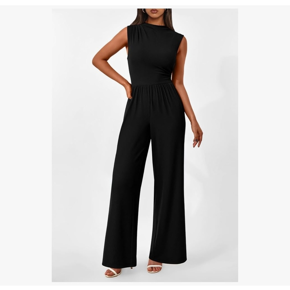 PrettyGarden Chic classic Black Sleeveless Jumpsuit mock neck - Picture 5 of 10